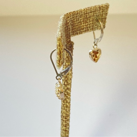 Marsala 925 Dainty Silver Dangling Heart Rhinestone Open Back Leverback Earrings - Picture 5 of 9